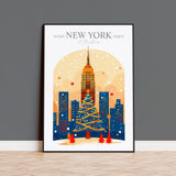 New York Christmas Skyline Travel Poster Wall Art, New York Skyline Travel Print, New York City, US City Art, New York Art Lovers Gift NQ Media Designs