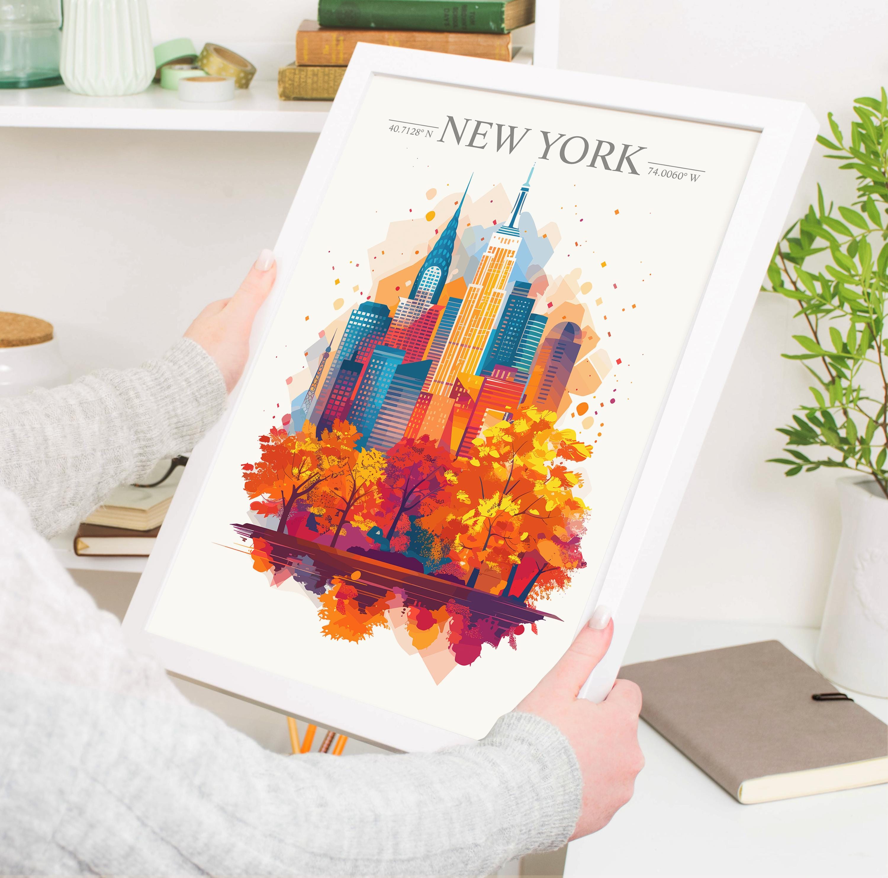 New York Skyline Travel Poster Wall Art, New York Skyline Travel Print, New York City, US City Art, New York Art Lovers Gift NQ Media Designs