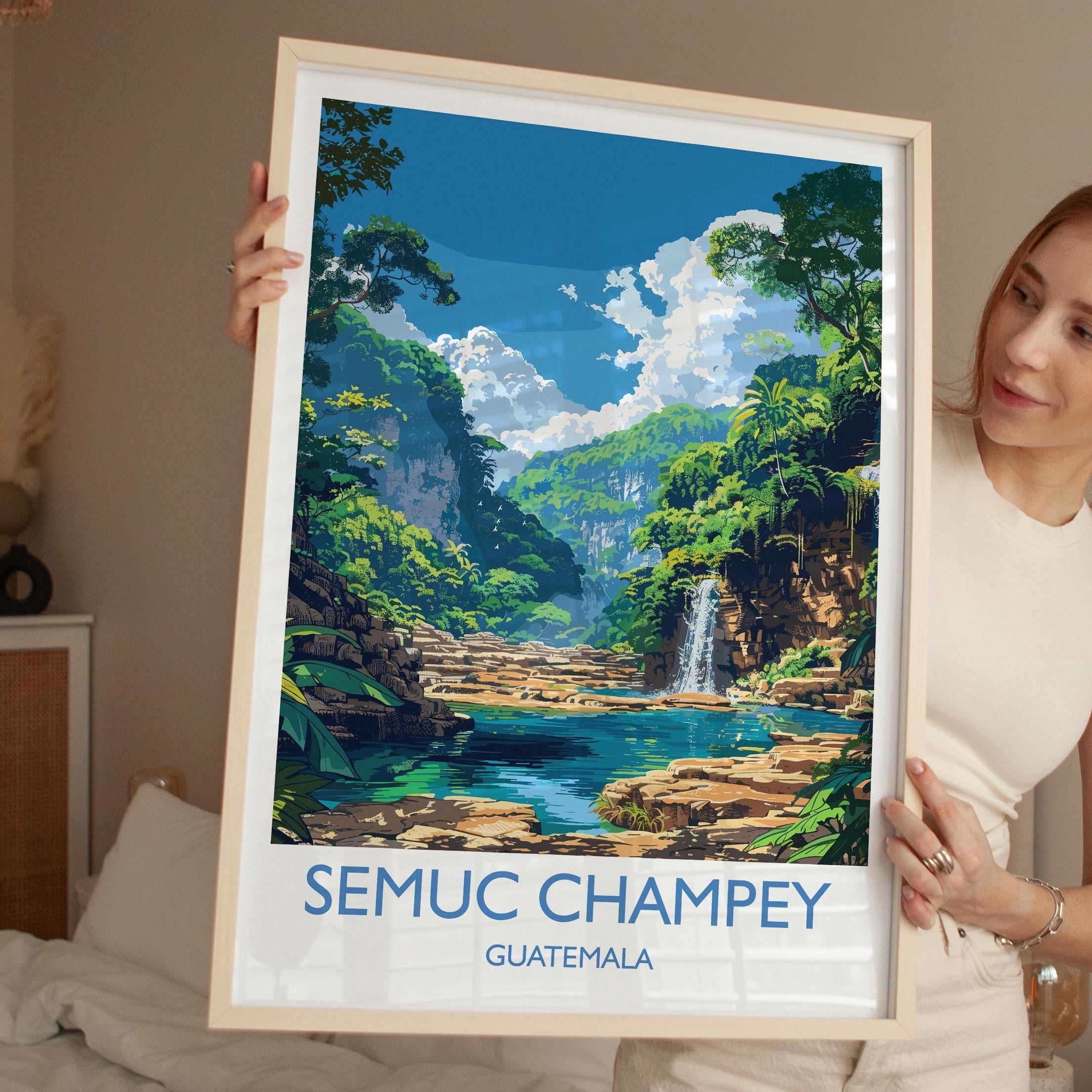 Semuc Champey Travel Print, Travel Poster of Semuc Champey, Central America Poster, Guatemala Wall Art Lovers Gift NQ Media Designs
