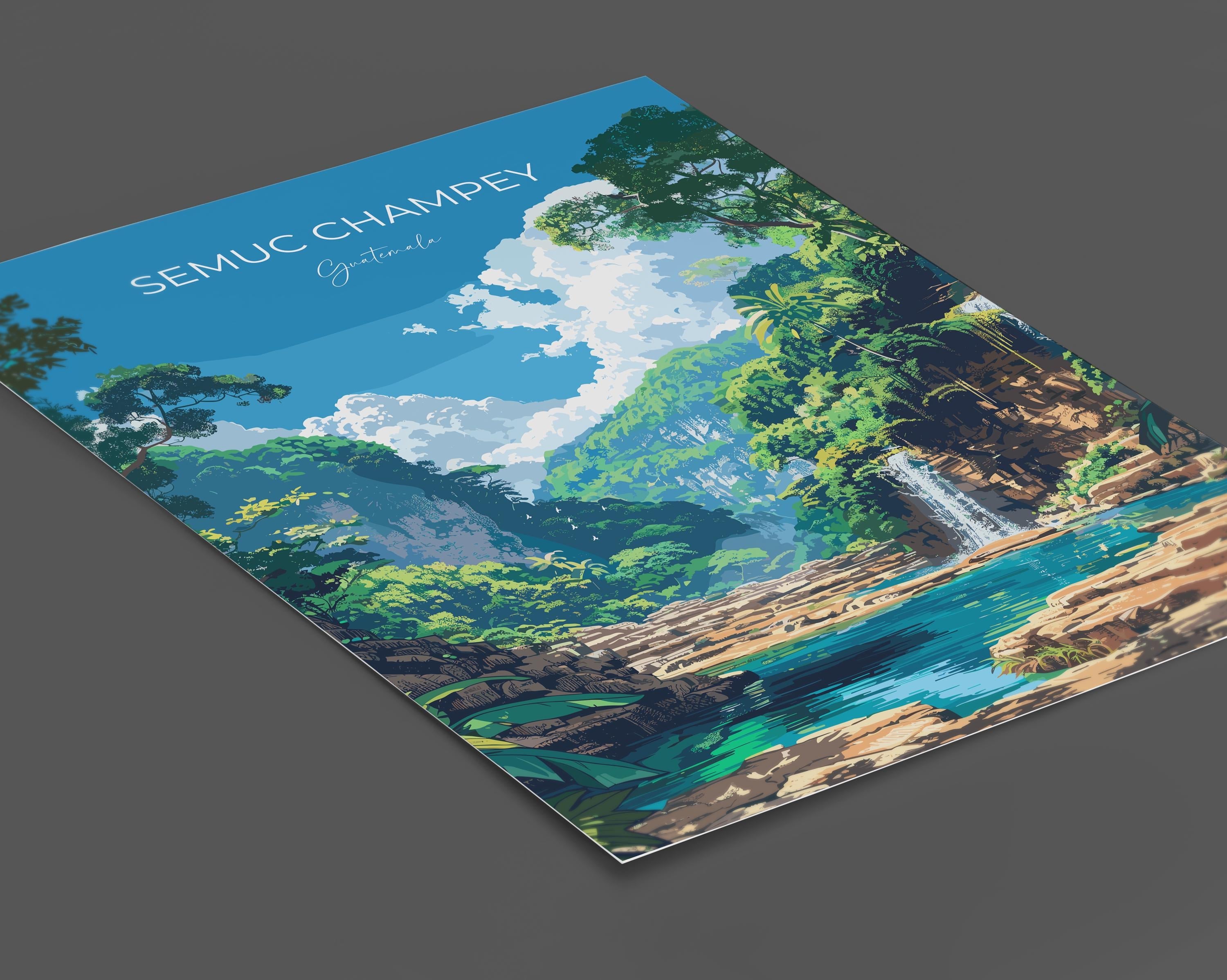 Semuc Champey Travel Poster, Travel Print of Semuc Champey, Central America Poster, Guatemala Wall Art Lovers Gift NQ Media Designs