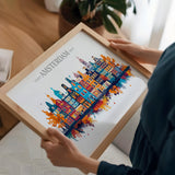 Amsterdam Skyline Travel Poster Wall Art Landscape, Travel Print of Amsterdam, Amsterdam Art Lovers Gift,Netherlands Art Gift NQ Media Designs
