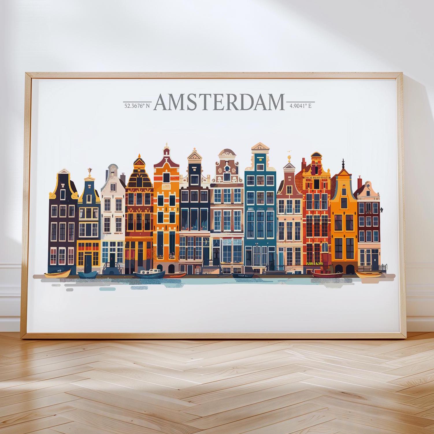 Amsterdam Skyline Travel Poster Wall Art Landscape, Travel Print of Amsterdam, Amsterdam Art Lovers Gift,Netherlands Art Gift NQ Media Designs