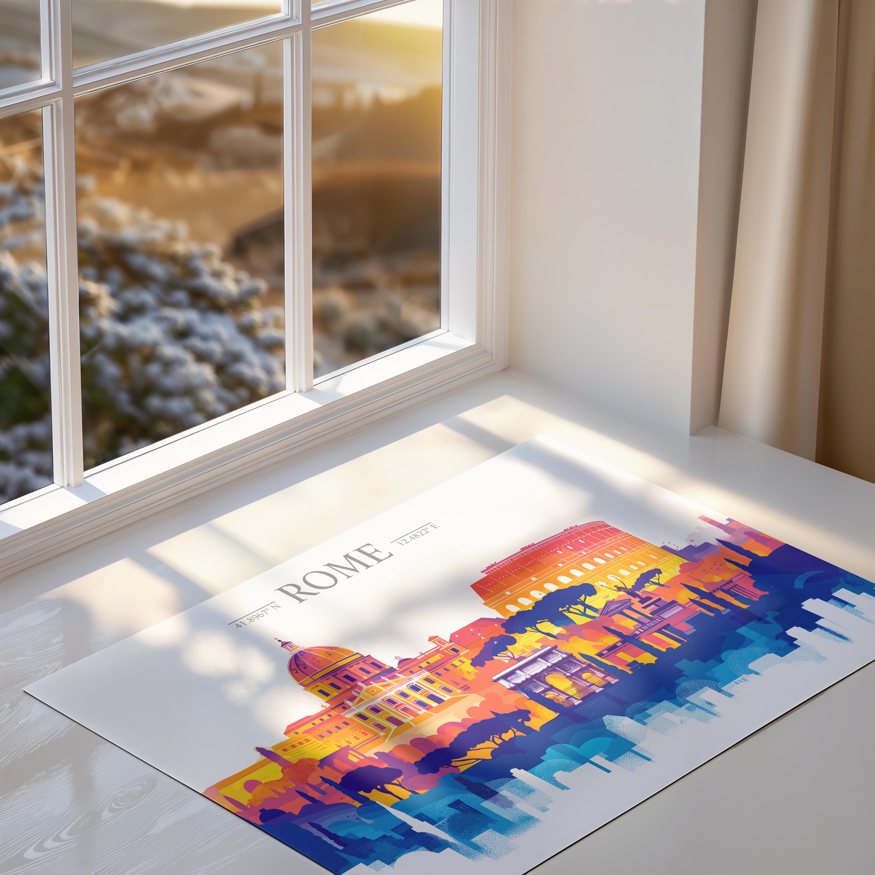 Rome Travel Poster Skyline Wall Art Landscape, Travel Print of Rome, Rome Art Lovers Gift,Italy Horizontal Art Gift NQ Media Designs