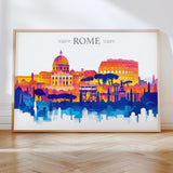 Rome Travel Poster Skyline Wall Art Landscape, Travel Print of Rome, Rome Art Lovers Gift,Italy Horizontal Art Gift NQ Media Designs