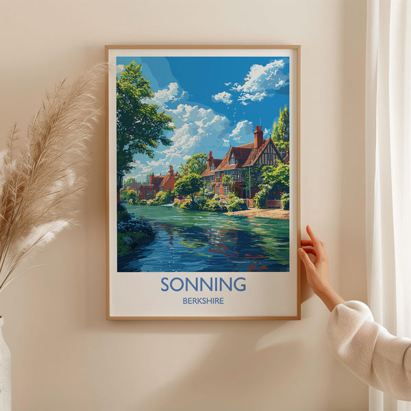 Sonning Travel Print, Travel Poster of Sonning, Berkshire, England, Windsor Gift, Wall Art Print