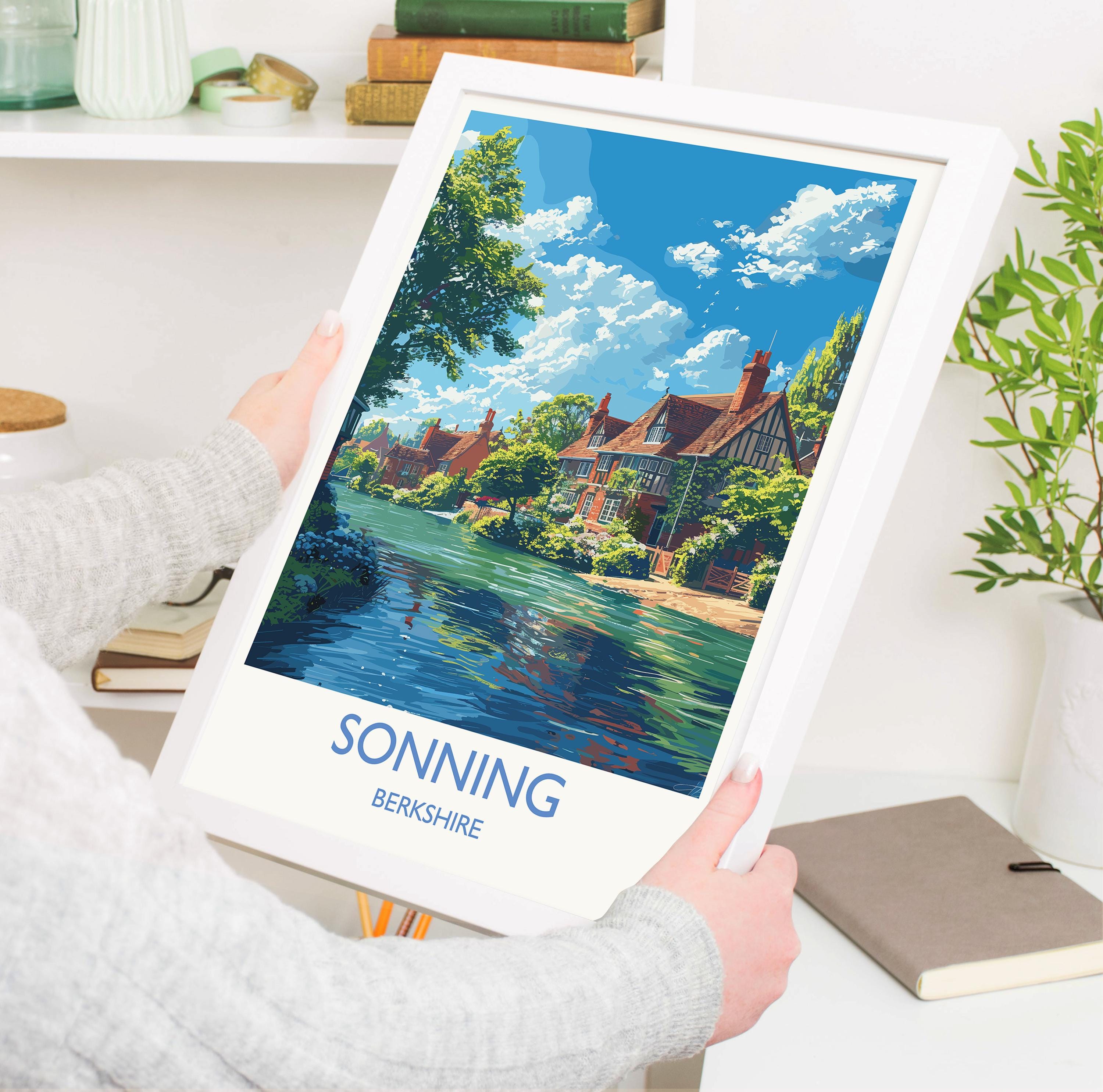 Sonning Travel Print, Travel Poster of Sonning, Berkshire, England, Windsor Gift, Wall Art Print NQ Media Designs