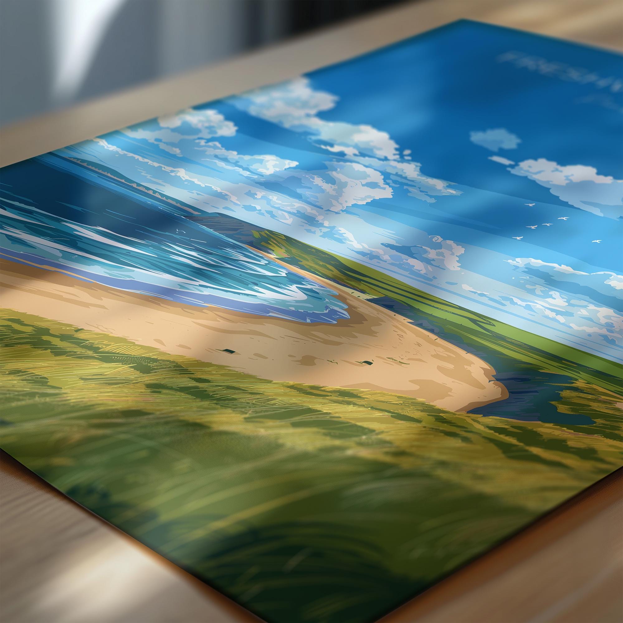 Freshwater Beach Travel Poster, Travel Print of Freshwater Beach, Wales, Pembrokeshire Art Gift, Wales Art Lovers Gift, Wall Art Print NQ Media Designs