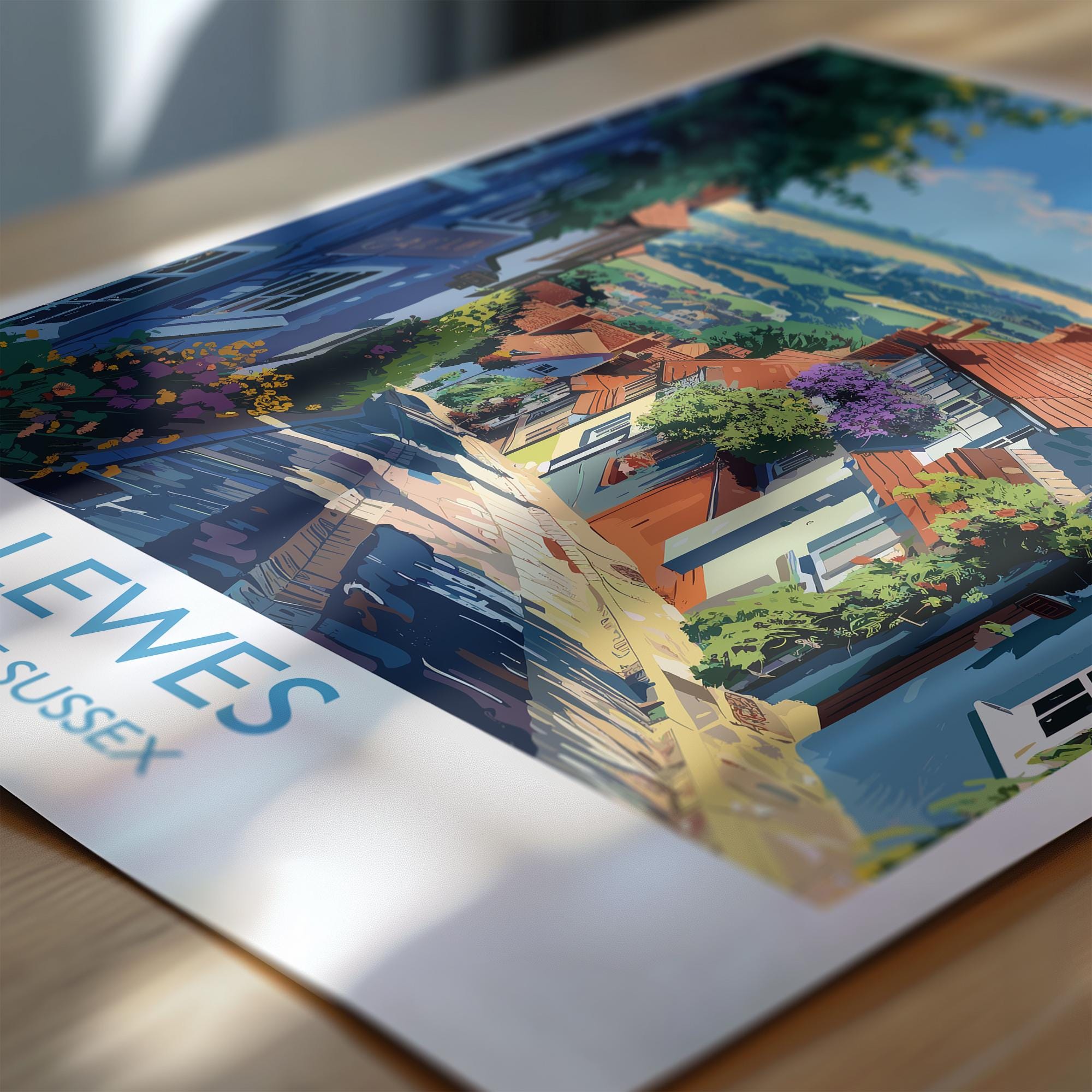 Lewes Travel Poster Wall Art, Lewes Travel Print, East Sussex, English Coastal Art, Lewes Gift, Wall Art Print NQ Media Designs