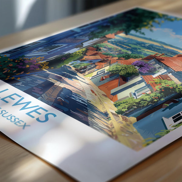 Lewes Travel Poster Wall Art, Lewes Travel Print, East Sussex, English Coastal Art, Lewes Gift, Wall Art Print