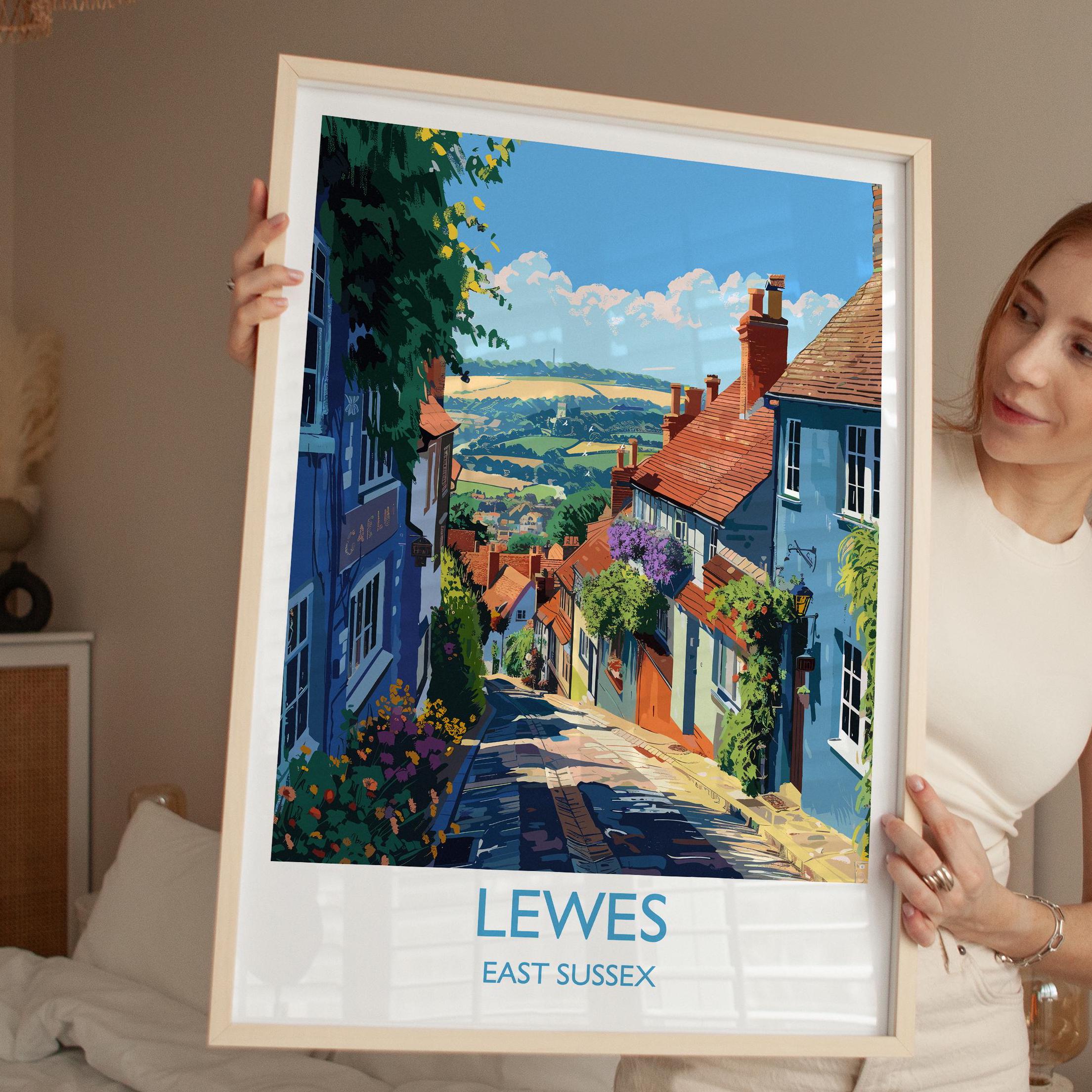 Lewes Travel Poster Wall Art, Lewes Travel Print, East Sussex, English Coastal Art, Lewes Gift, Wall Art Print NQ Media Designs