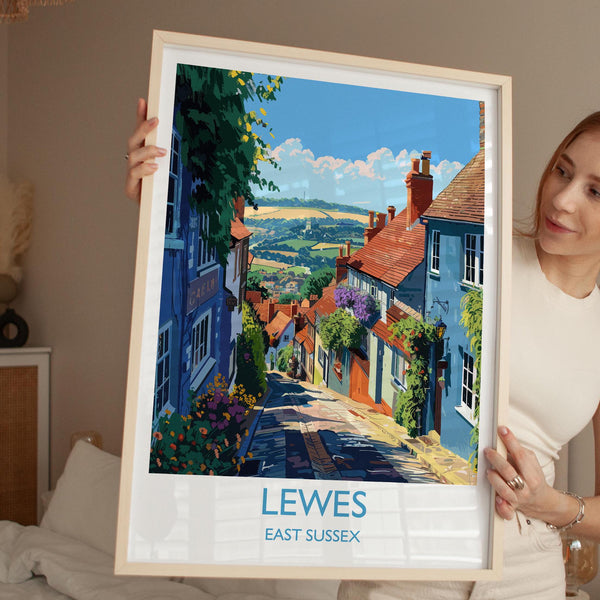 Lewes Travel Poster Wall Art, Lewes Travel Print, East Sussex, English Coastal Art, Lewes Gift, Wall Art Print