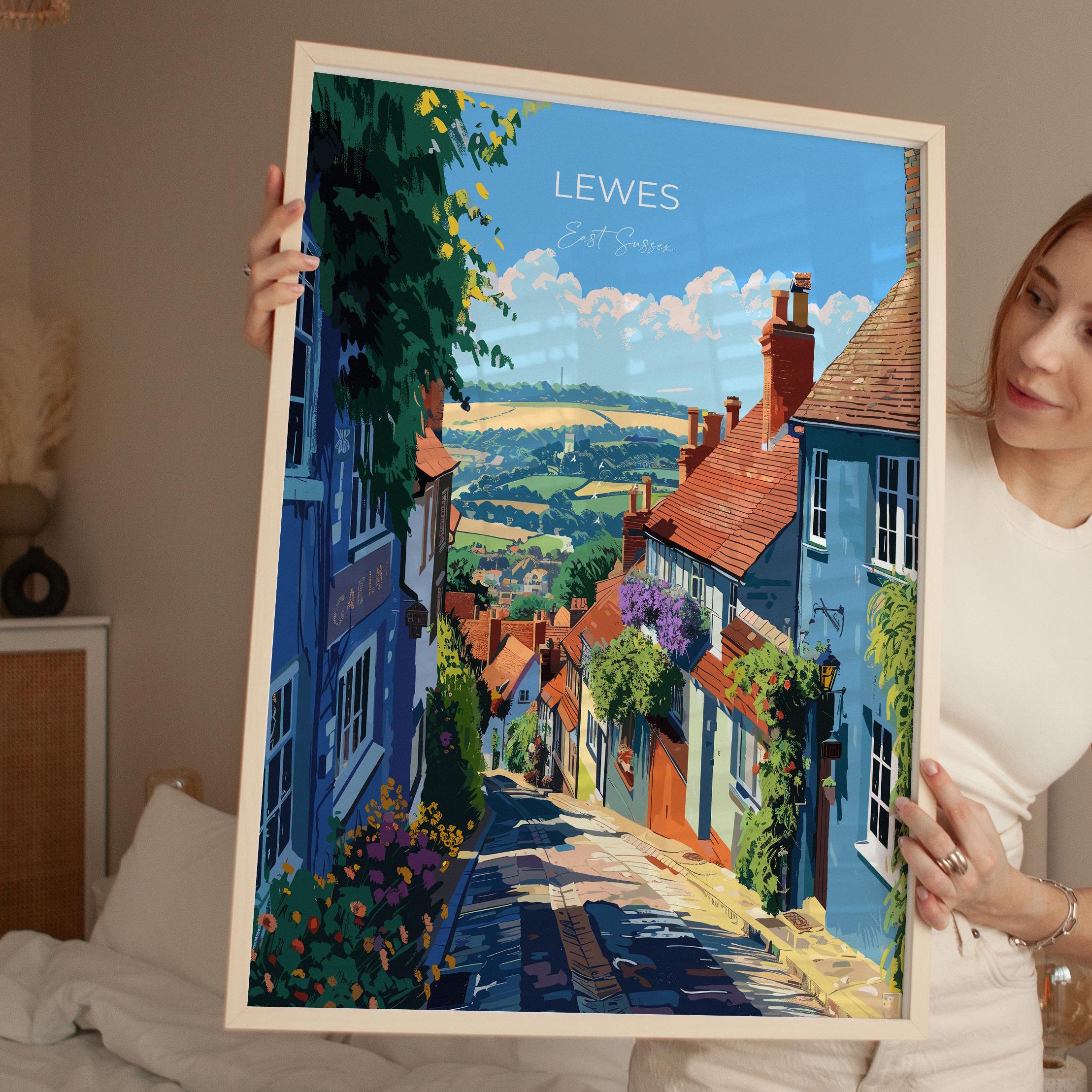 Lewes Travel Print Wall Art, Lewes Travel Poster, East Sussex, English Coastal Art, Lewes Art Lovers Gift, Wall Art Print NQ Media Designs