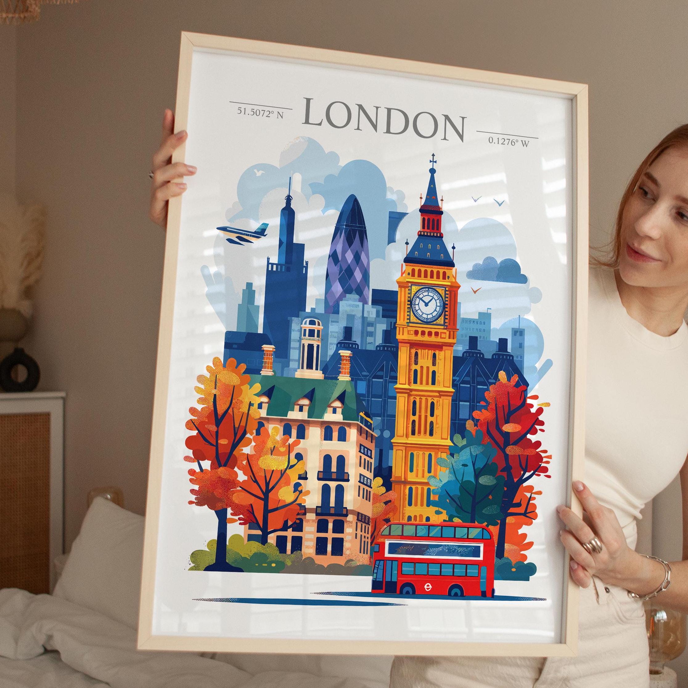 London Skyline Travel Print Wall Art, London Skyline Travel Poster, London City, England City Art, UK Art Gift, London Lovers Gift NQ Media Designs