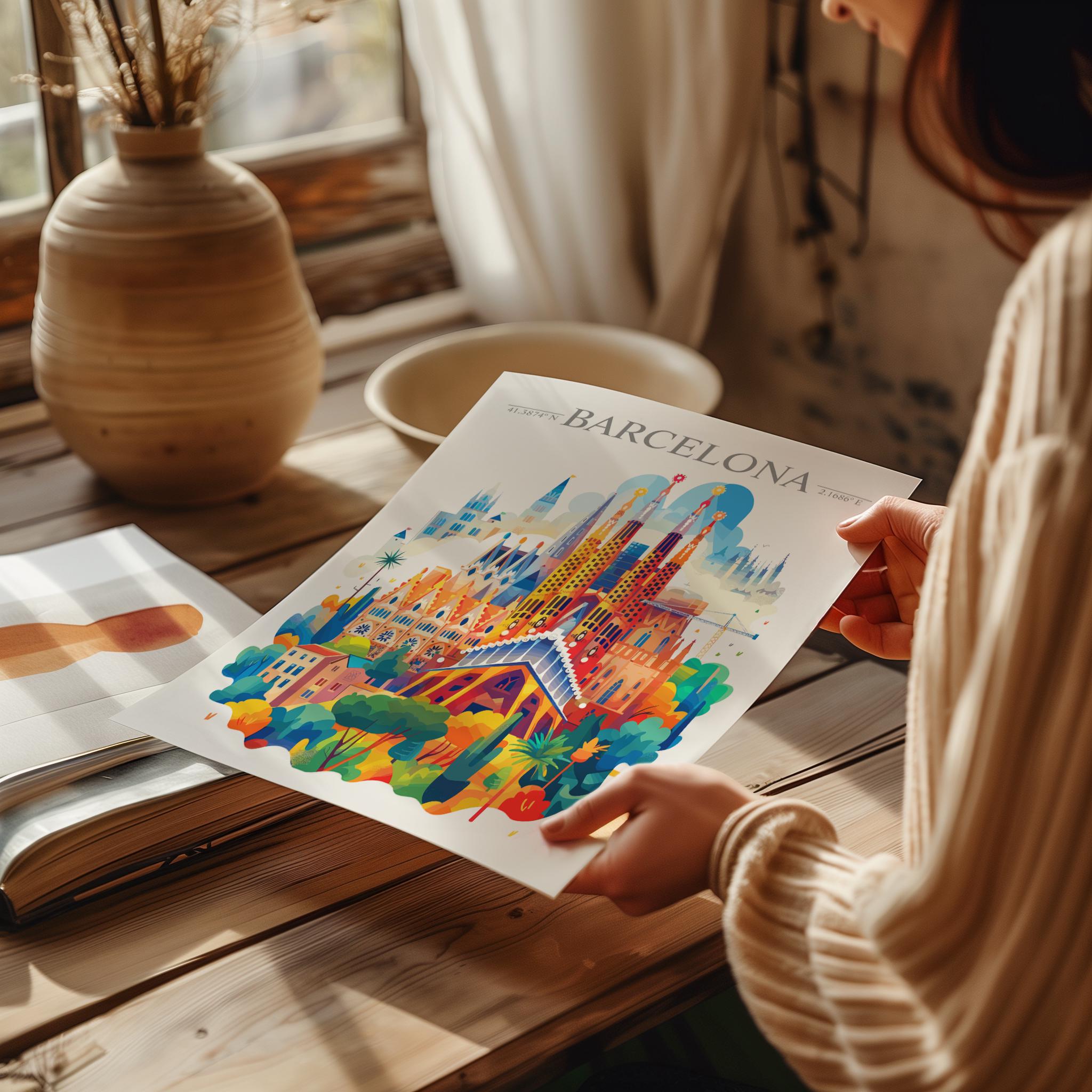 Barcelona Skyline Travel Print Wall Art, Barcelona Skyline Travel Poster, Barcelona City, Spain City Art,Barcelona Art Lovers Gift NQ Media Designs