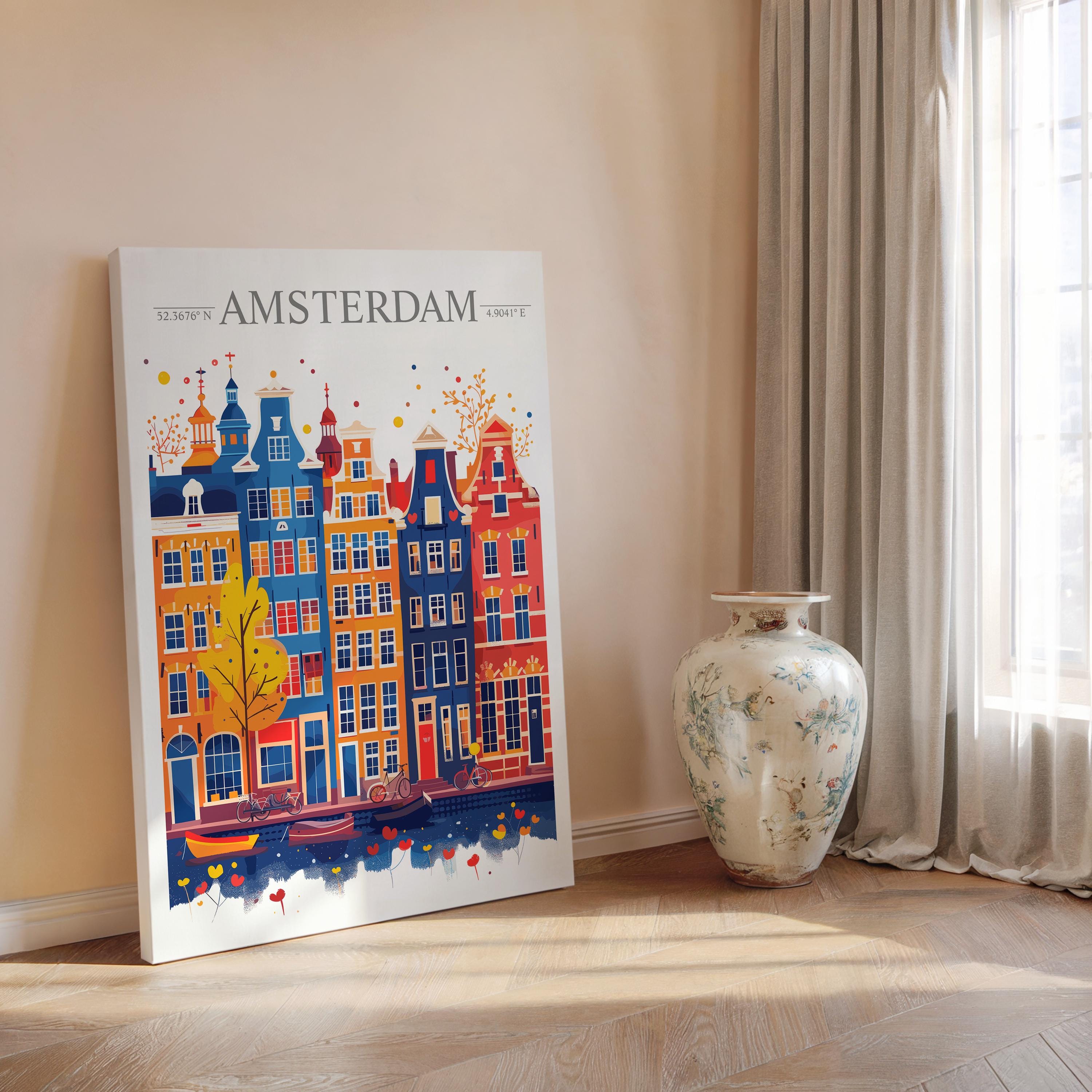 Amsterdam Skyline Travel Print Wall Art, Amsterdam Skyline Travel Poster, Amsterdam City, Netherlands City Art, Amsterdam Art Lovers Gift NQ Media Designs