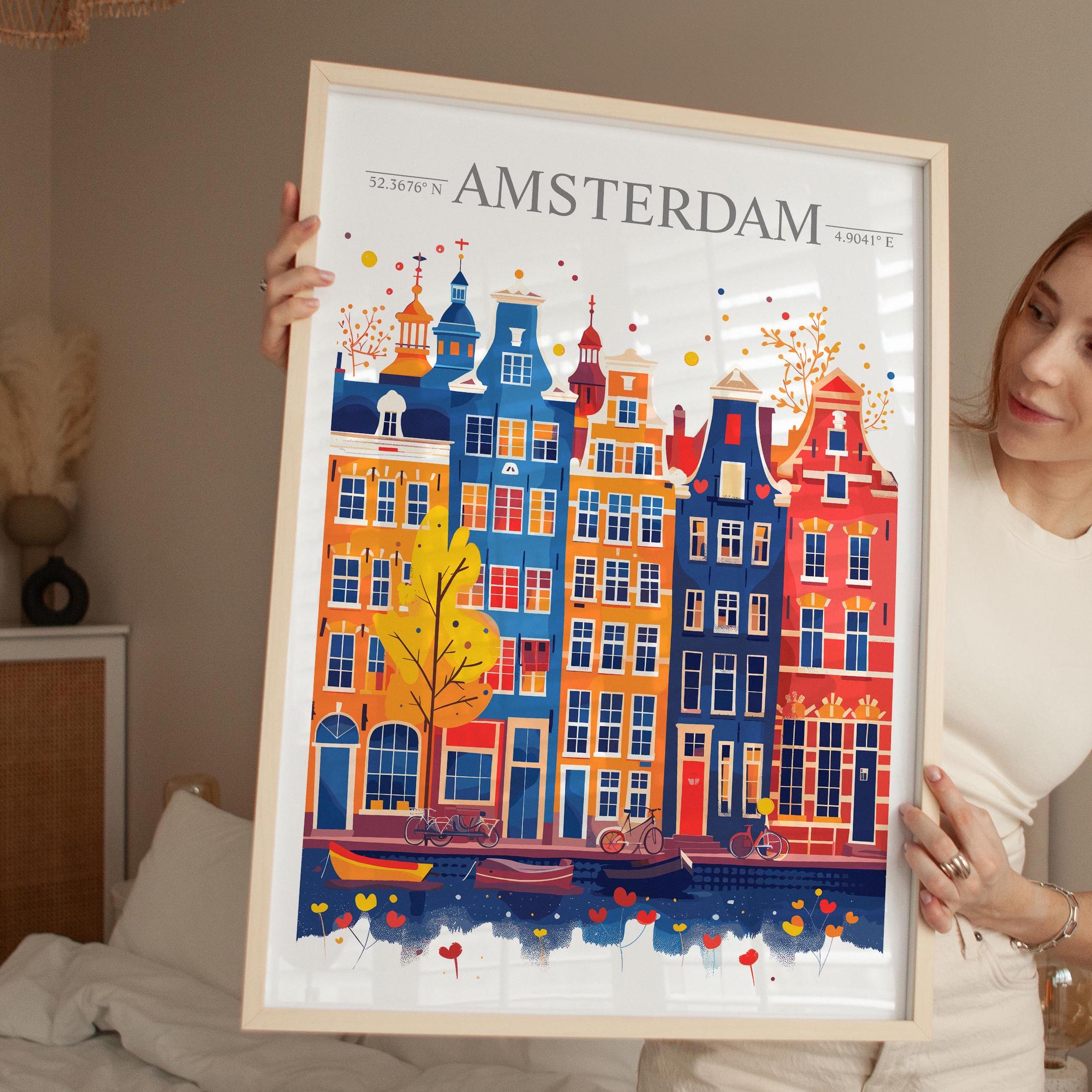 Amsterdam Skyline Travel Print Wall Art, Amsterdam Skyline Travel Poster, Amsterdam City, Netherlands City Art, Amsterdam Art Lovers Gift NQ Media Designs
