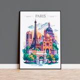 Paris Skyline Travel Print Wall Art, Paris Skyline Travel Poster, Paris City, France City Art, France Art Gift, Paris Art Lovers Gift NQ Media Designs