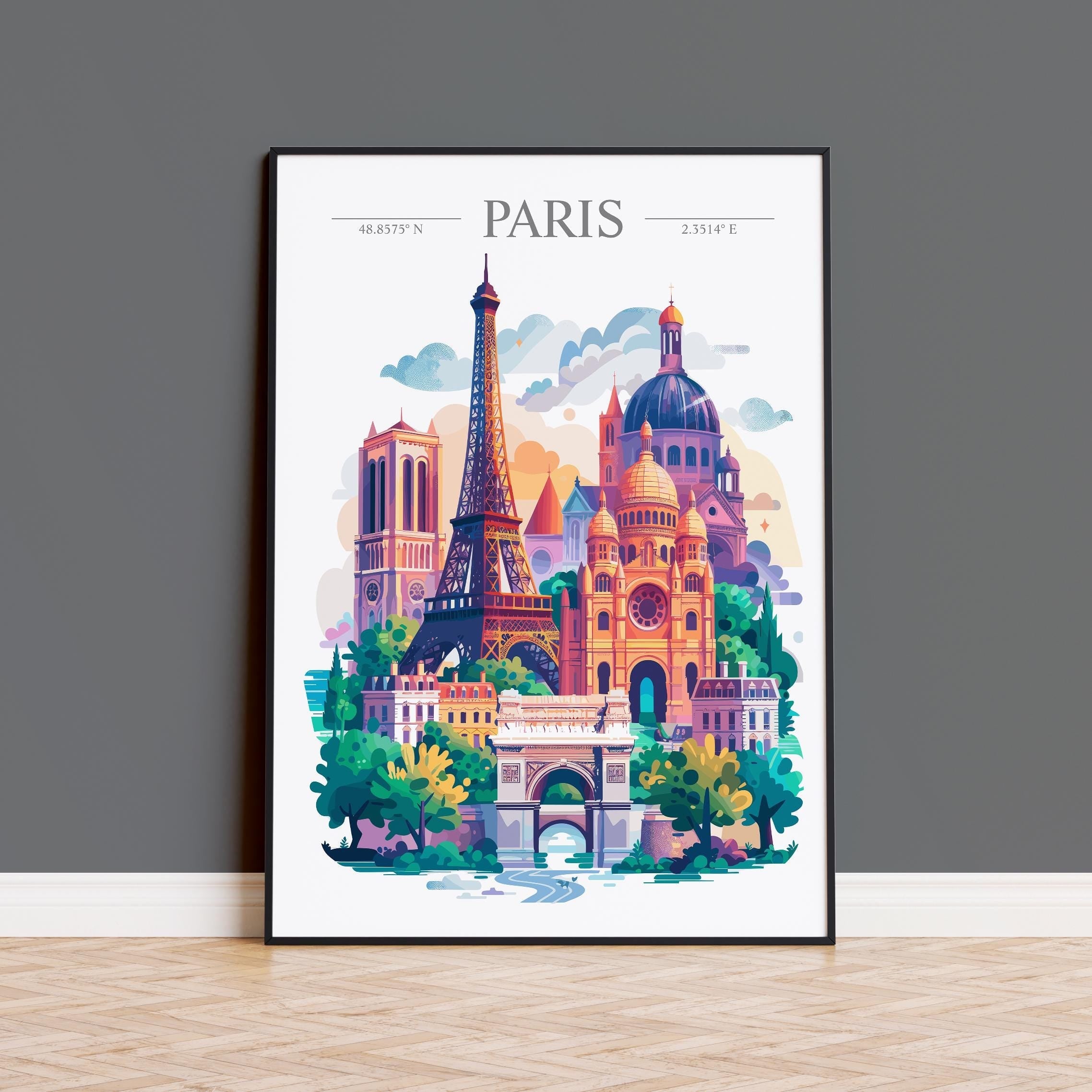 Paris Skyline Travel Print Wall Art, Paris Skyline Travel Poster, Paris City, France City Art, France Art Gift, Paris Art Lovers Gift NQ Media Designs