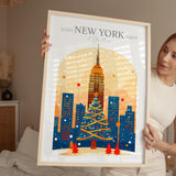 New York Christmas Skyline Travel Poster Wall Art, New York Skyline Travel Print, New York City, US City Art, New York Art Lovers Gift NQ Media Designs