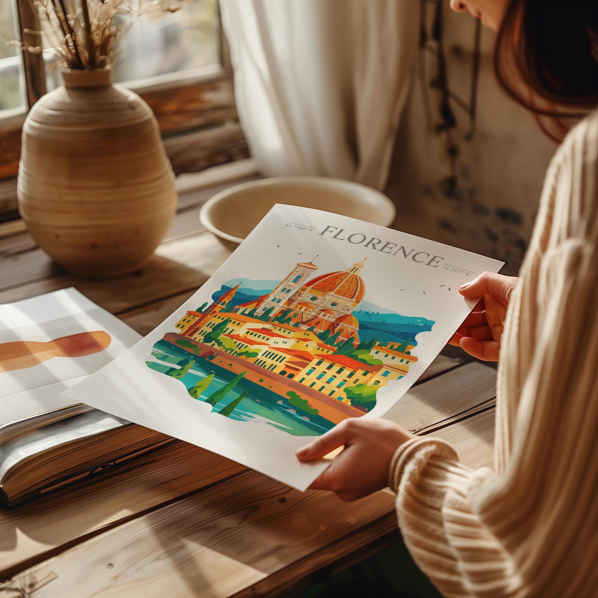 Florence Skyline Travel Poster Wall Art, Florence Skyline Travel Print, Florence City, Italy City Art Gift, Florence Art Lovers Gift NQ Media Designs