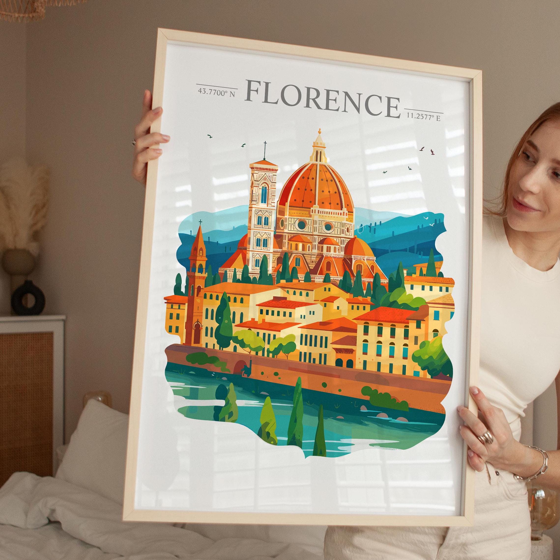 Florence Skyline Travel Poster Wall Art, Florence Skyline Travel Print, Florence City, Italy City Art Gift, Florence Art Lovers Gift NQ Media Designs