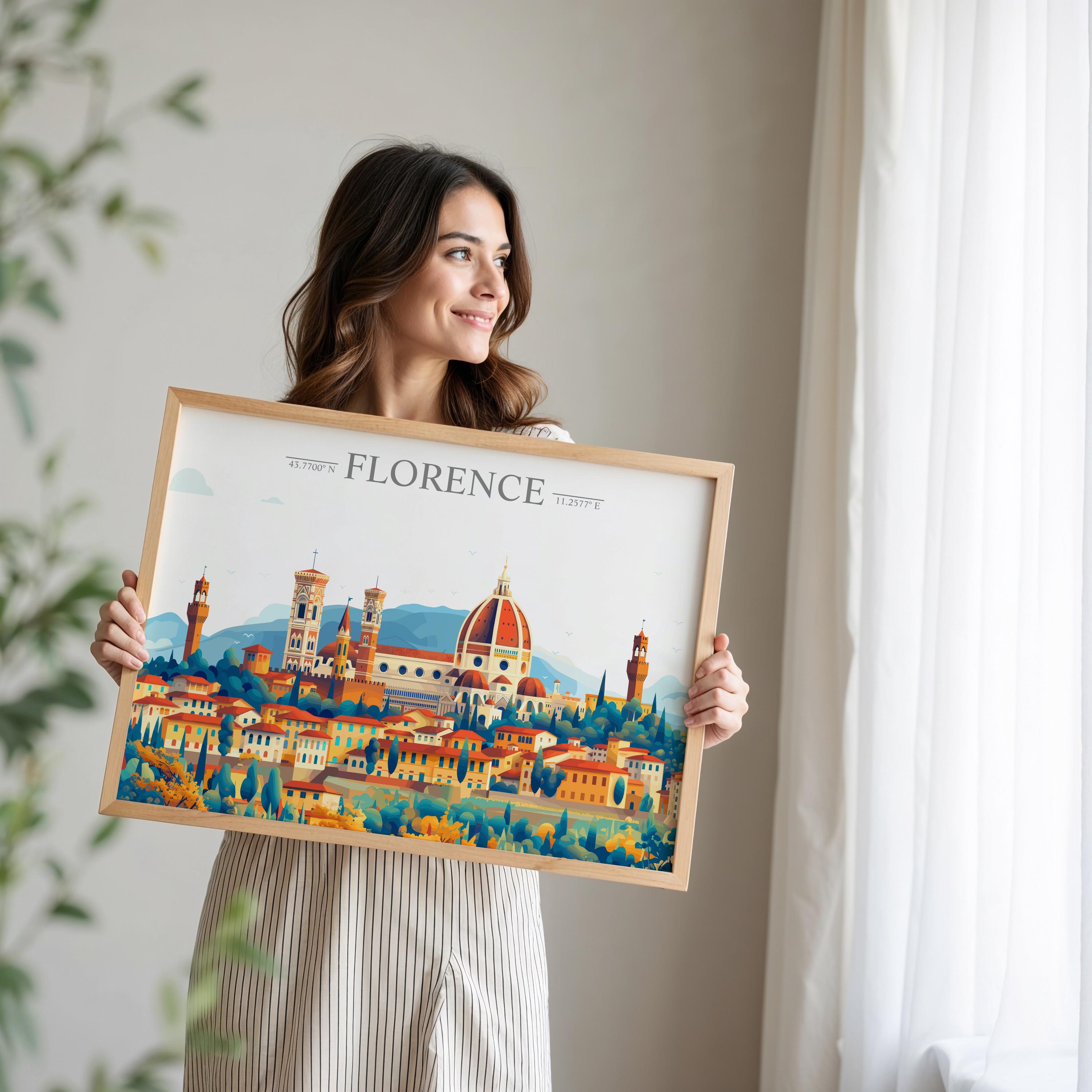 Florence Travel Poster Skyline Wall Art Landscape, Travel Print of Florence, Florence Art Lovers Gift,Italy Horizontal Art Gift NQ Media Designs