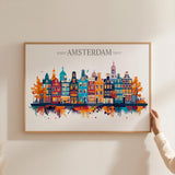 Amsterdam Skyline Travel Poster Wall Art Landscape, Travel Print of Amsterdam, Amsterdam Art Lovers Gift,Netherlands Art Gift NQ Media Designs