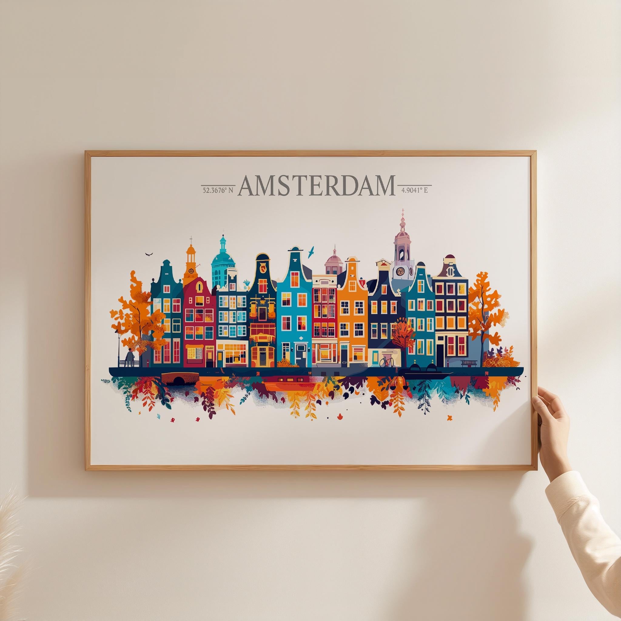 Amsterdam Skyline Travel Poster Wall Art Landscape, Travel Print of Amsterdam, Amsterdam Art Lovers Gift,Netherlands Art Gift NQ Media Designs
