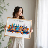 Amsterdam Skyline Travel Poster Wall Art Landscape, Travel Print of Amsterdam, Amsterdam Art Lovers Gift,Netherlands Art Gift NQ Media Designs