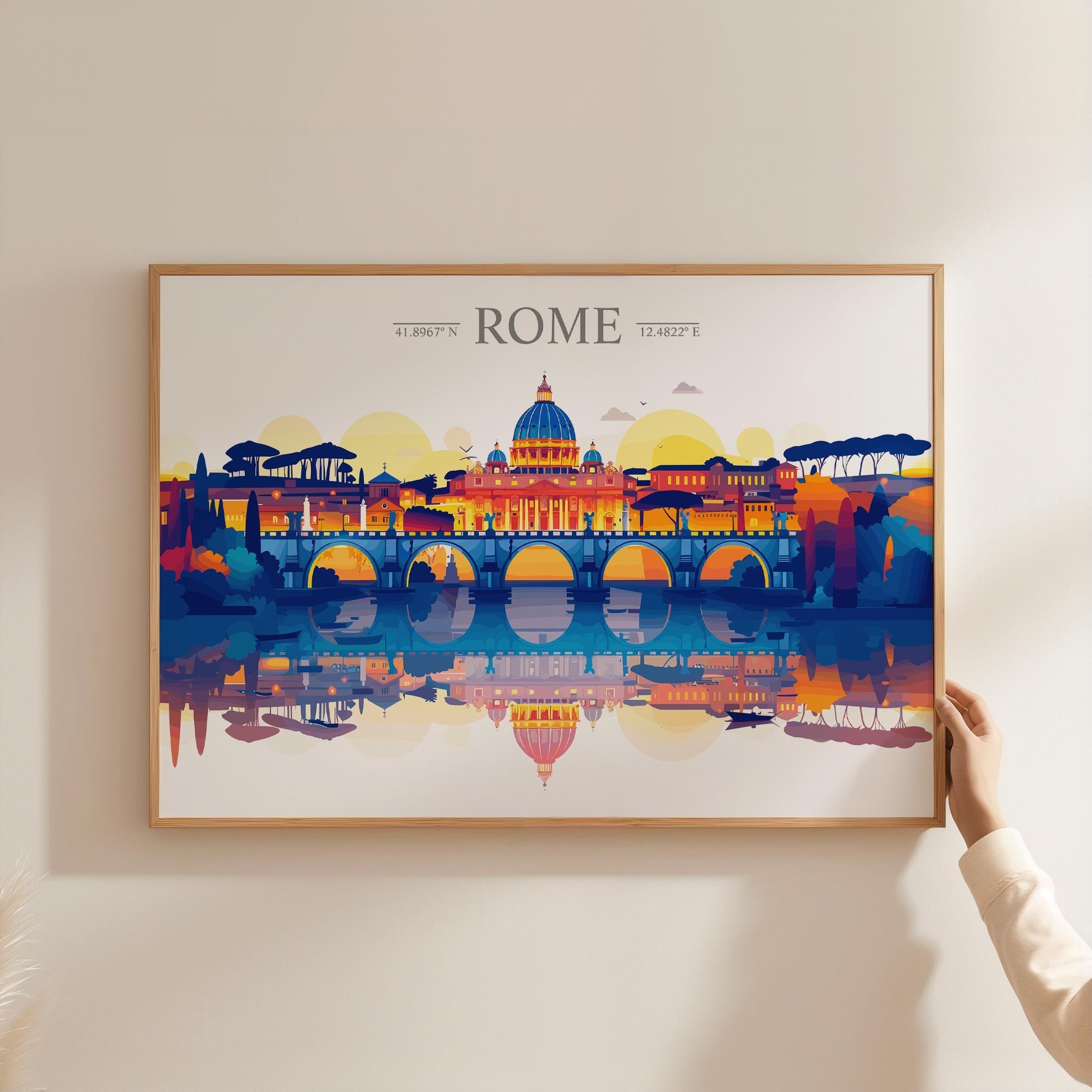 Rome Travel Poster Skyline Wall Art Landscape, Travel Print of Rome, Rome Art Lovers Gift,Italy Horizontal Art Gift NQ Media Designs