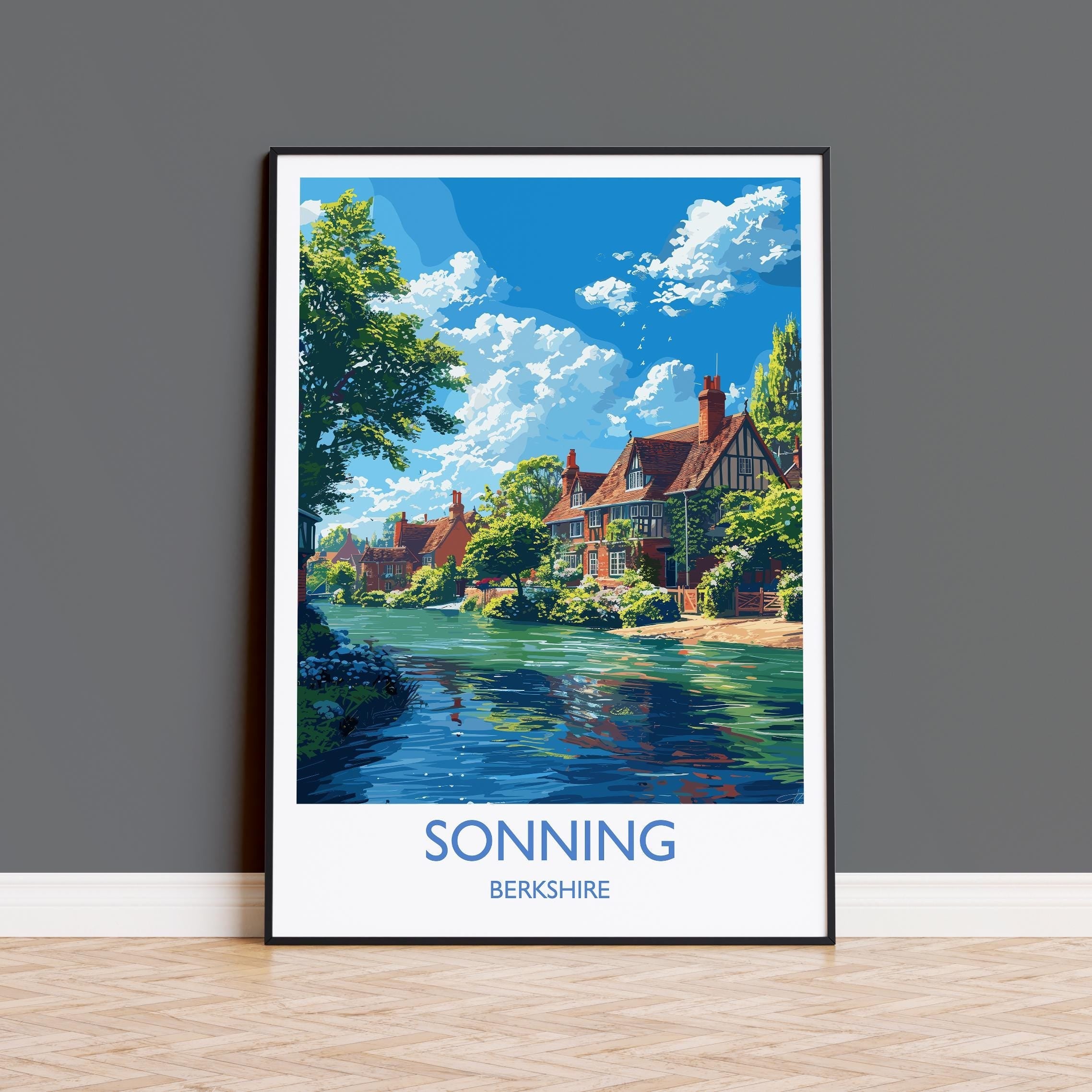 Sonning Travel Print, Travel Poster of Sonning, Berkshire, England, Windsor Gift, Wall Art Print NQ Media Designs