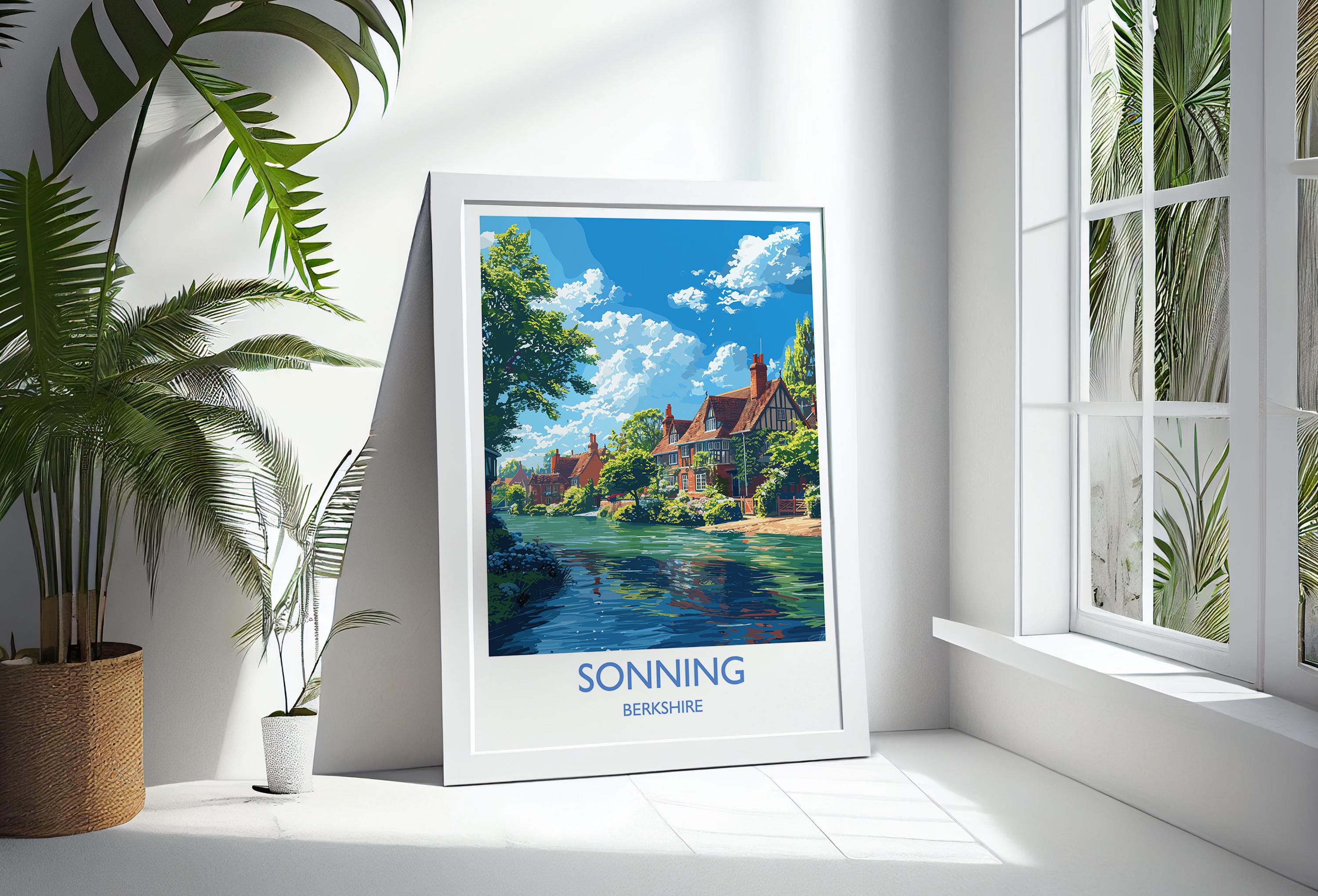 Sonning Travel Print, Travel Poster of Sonning, Berkshire, England, Windsor Gift, Wall Art Print NQ Media Designs
