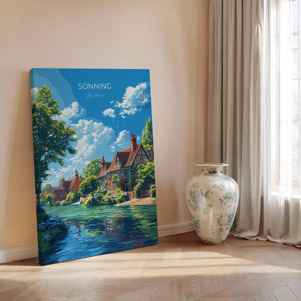 Sonning Travel Poster, Travel Print of Sonning, Berkshire, England, Windsor Gift, Wall Art Print