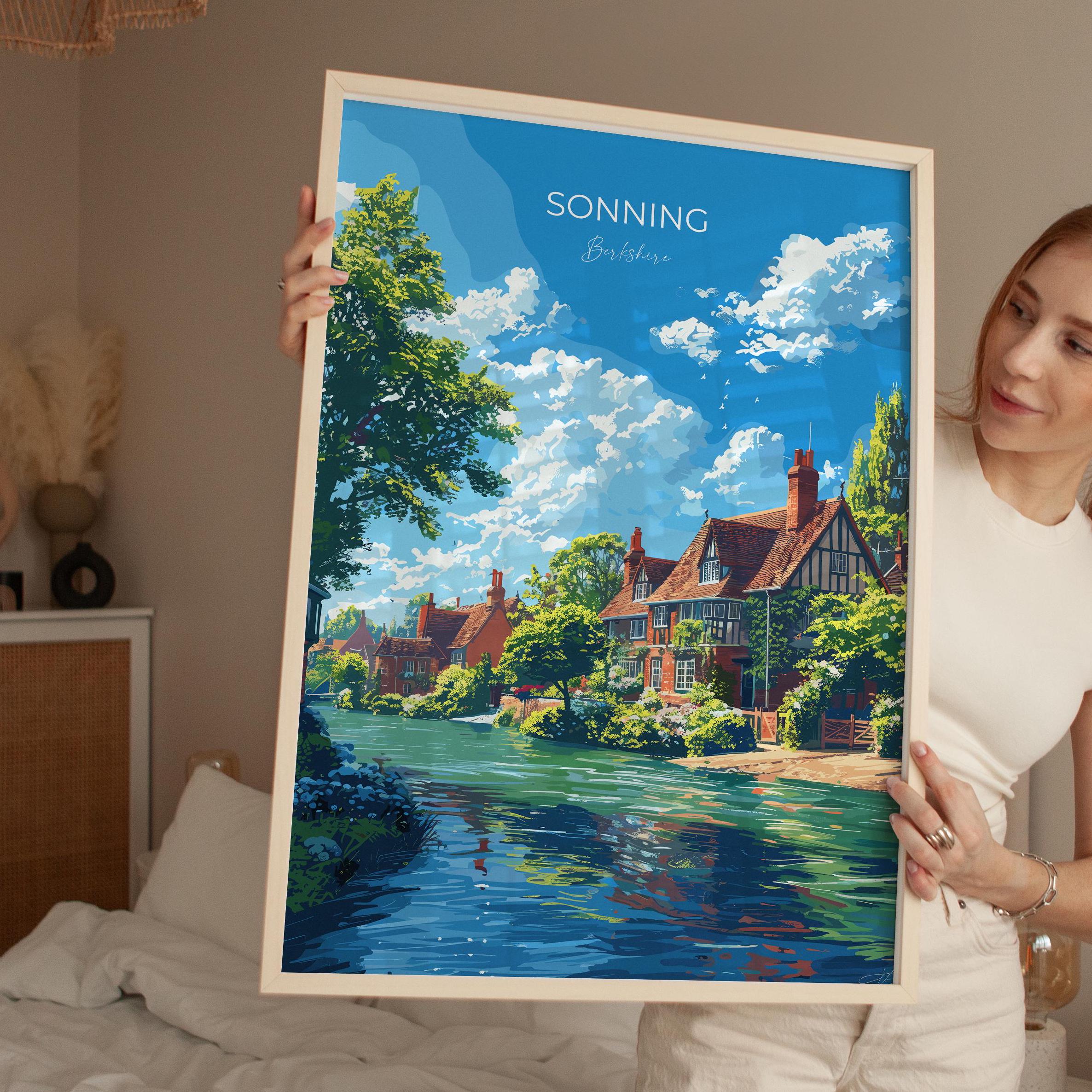 Sonning Travel Poster, Travel Print of Sonning, Berkshire, England, Windsor Gift, Wall Art Print NQ Media Designs