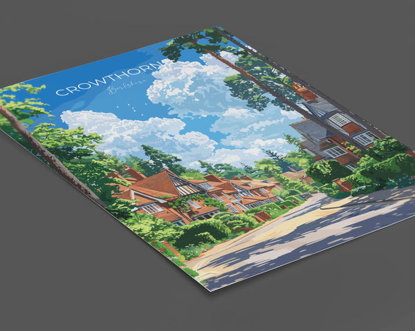 Crowthorne Travel Poster, Travel Print of Crowthorne, Berkshire, England, Windsor Gift, Wall Art Print