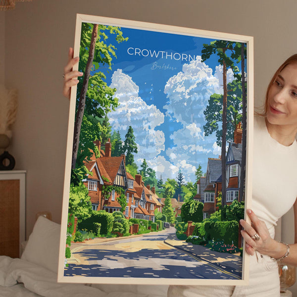 Crowthorne Travel Poster, Travel Print of Crowthorne, Berkshire, England, Windsor Gift, Wall Art Print