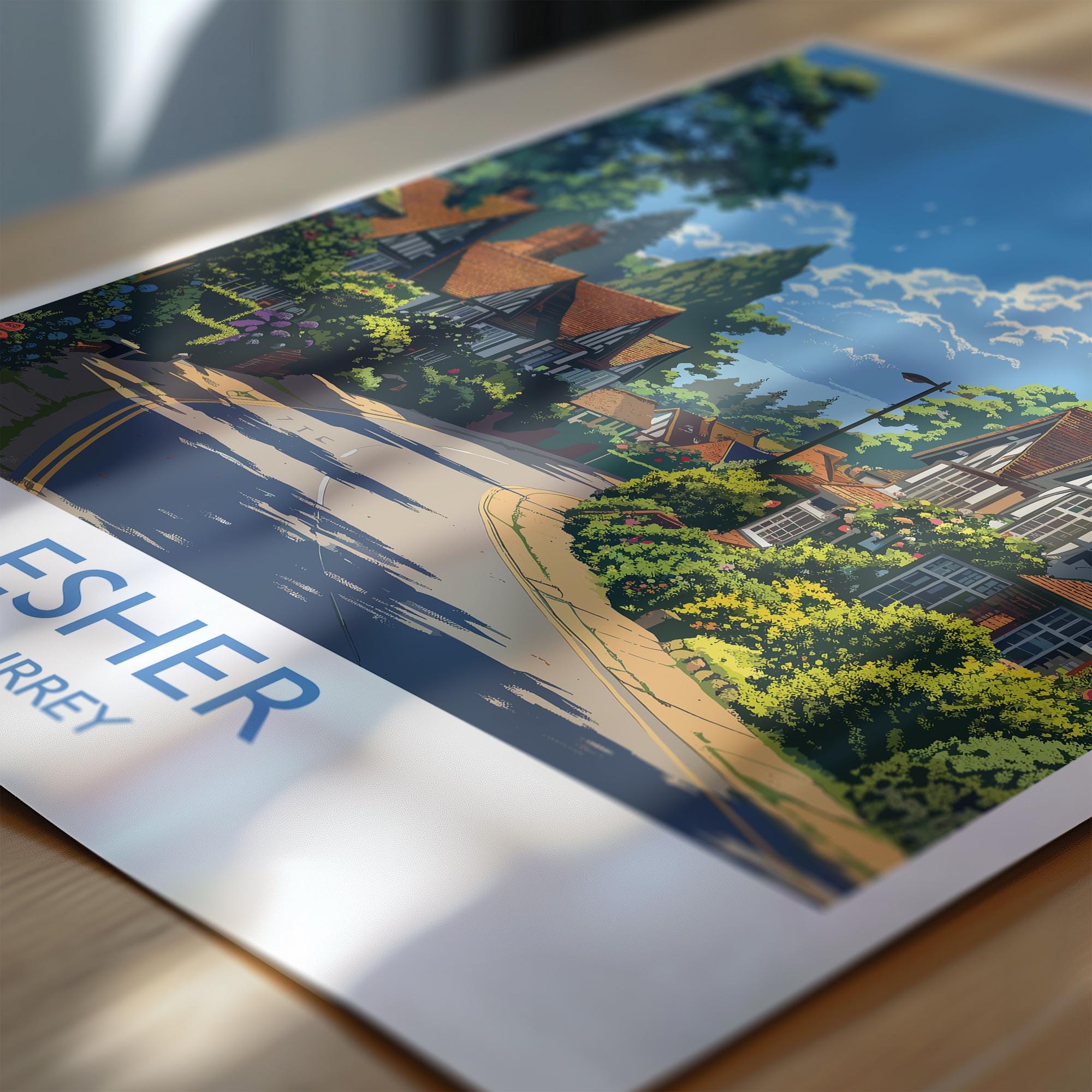Esher Travel Print, Travel Poster of Esher, Surrey Poster, Esher Art Gift, London Art Lovers UK Travel Gift NQ Media Designs