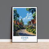 Esher Travel Print, Travel Poster of Esher, Surrey Poster, Esher Art Gift, London Art Lovers UK Travel Gift NQ Media Designs