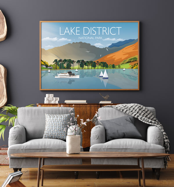Lake District Travel Poster, Travel Print of Lake District, Cumbria, UK,Limited Edition