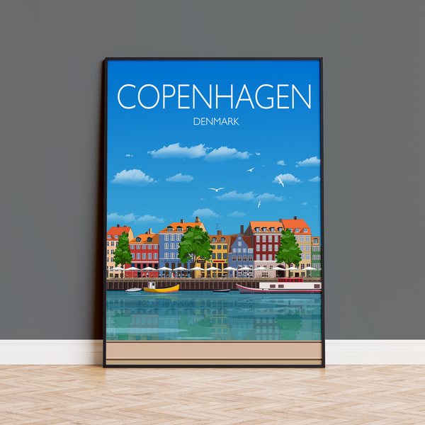 Copenhagen Travel Poster , Travel Print of Copenhagen, City of Copenhagen, Denmark, Denmark Travel Poster, Copenhagen Cityscape
