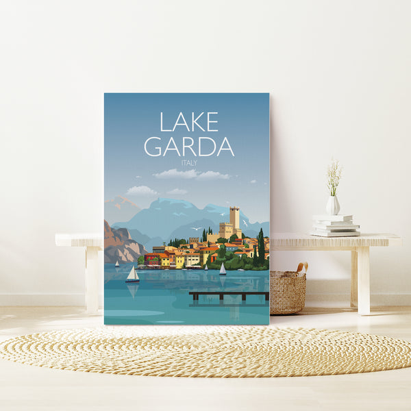 a picture of a lake garda with a boat in the water