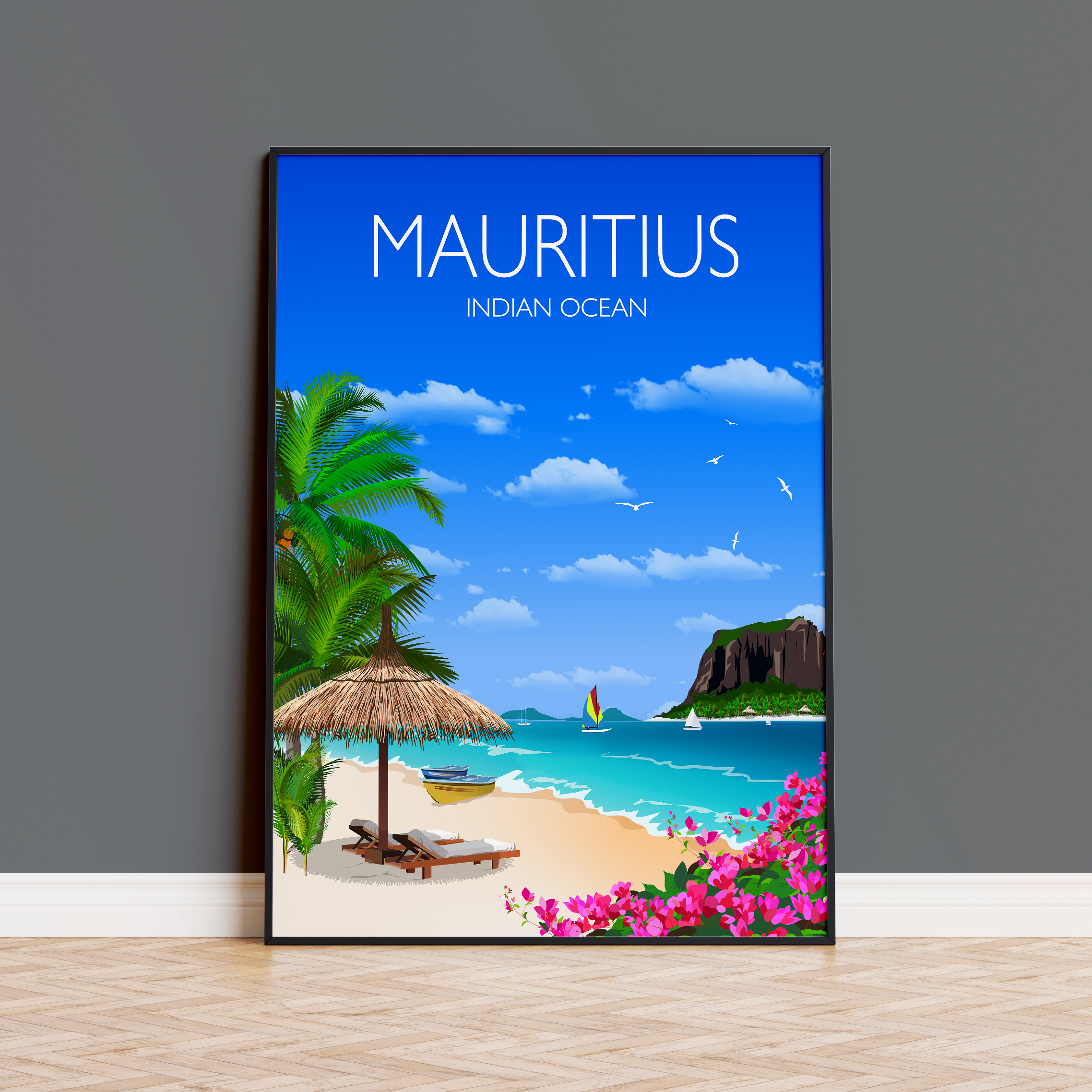 Mauritius Travel Poster, Travel Print of Mauritius, Indian Ocean NQ Media Designs