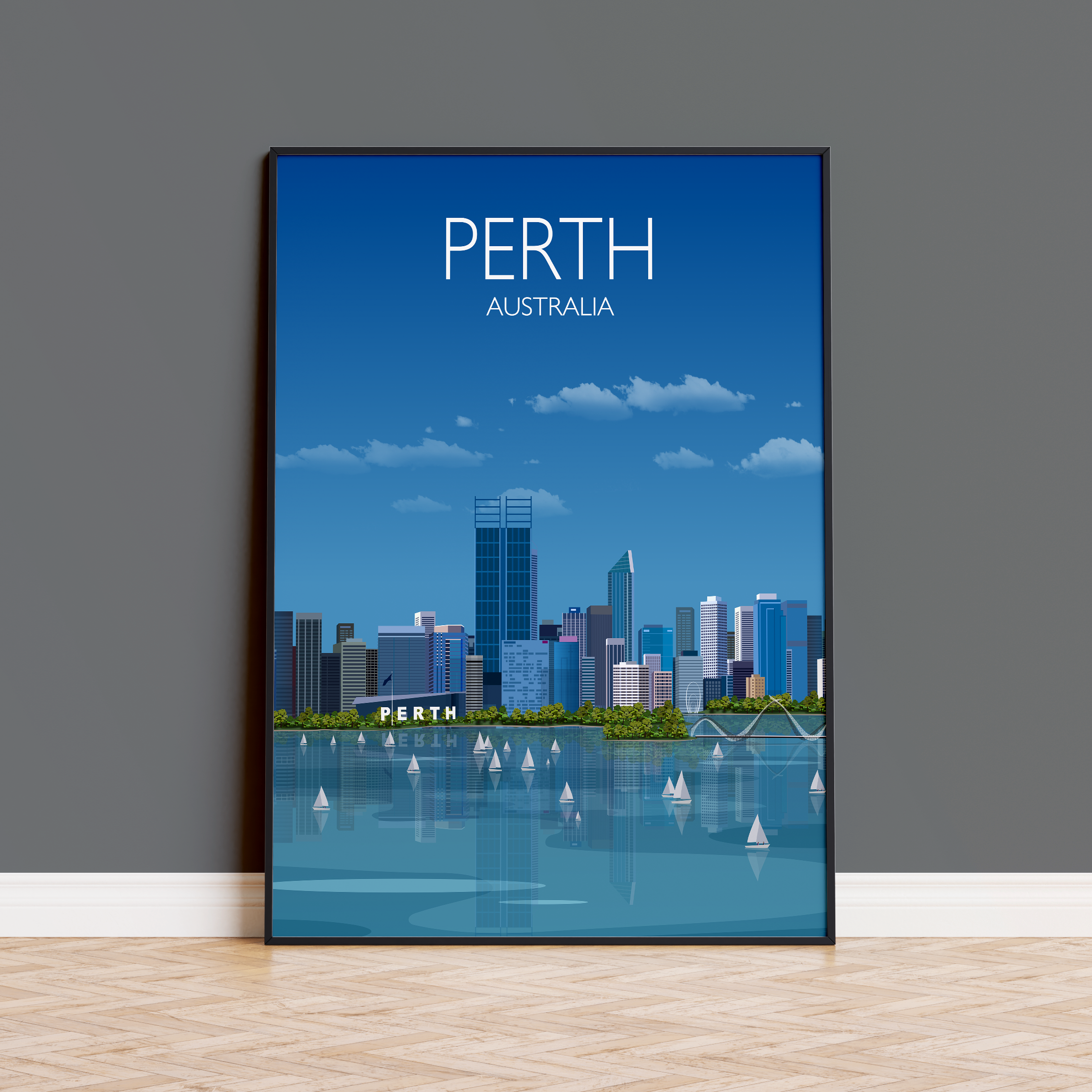 Perth Travel Poster, Travel Print of Perth, City of Perth, Australia NQ Media Designs