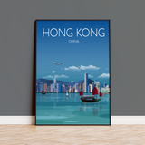 Hong Kong Travel Poster , Travel Print of Hong Kong, City of Hong Kong, China NQ Media Designs