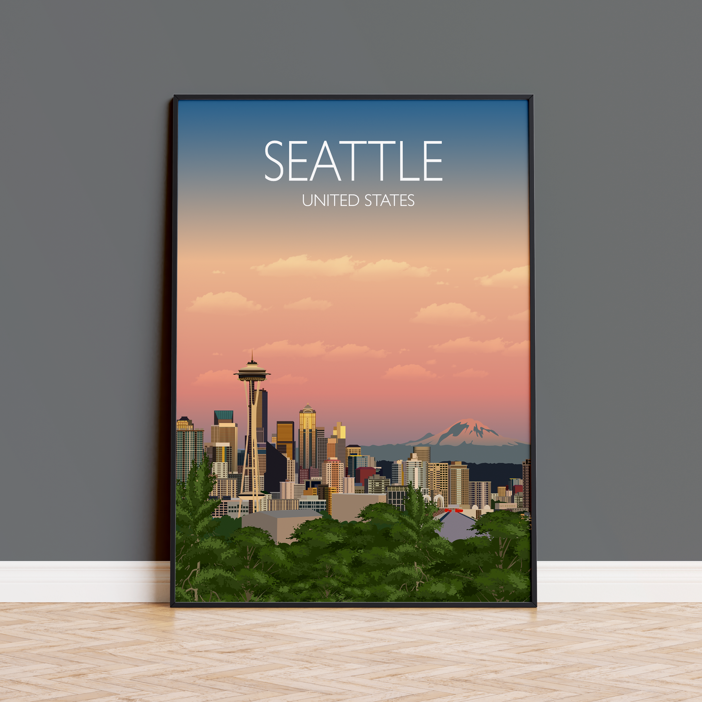 Seattle Travel Poster, Travel Print of Seattle, City of Seattle, USA NQ Media Designs