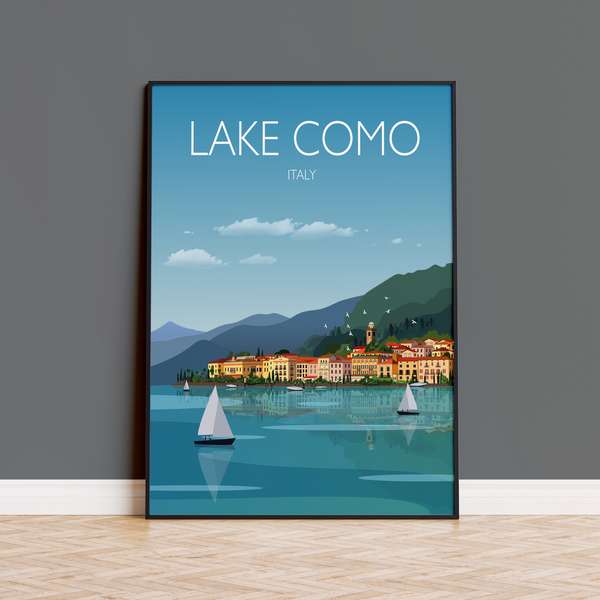 Lake Como Travel Poster, Travel Print of Lake Como, Lake Como, Italy