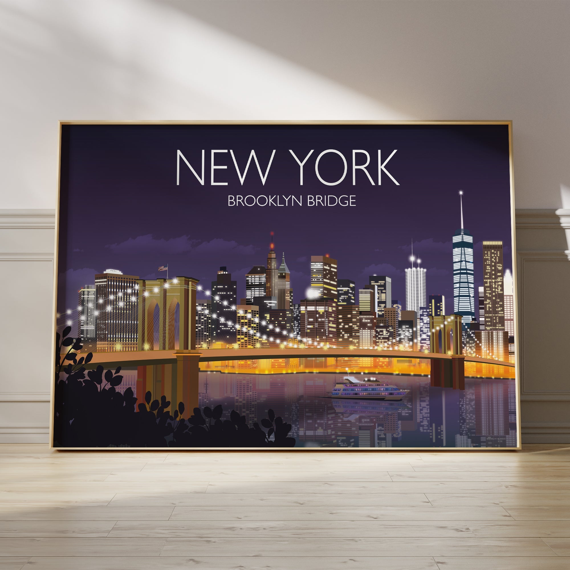 Brooklyn Bridge Travel Print, Travel Poster of Brooklyn Bridge, New York, USALimited Edition NQ Media Designs