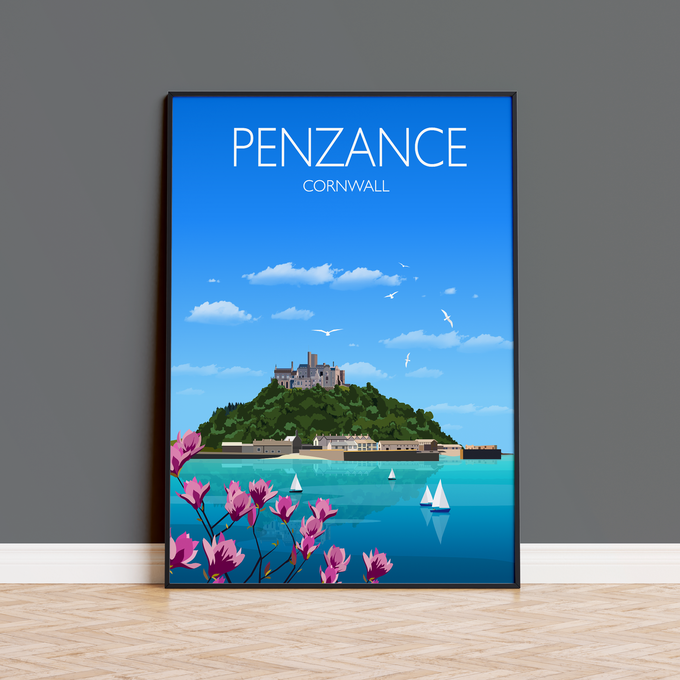 Penzance Travel Poster, Travel Print of Penzance, Cornwall, UK NQ Media Designs
