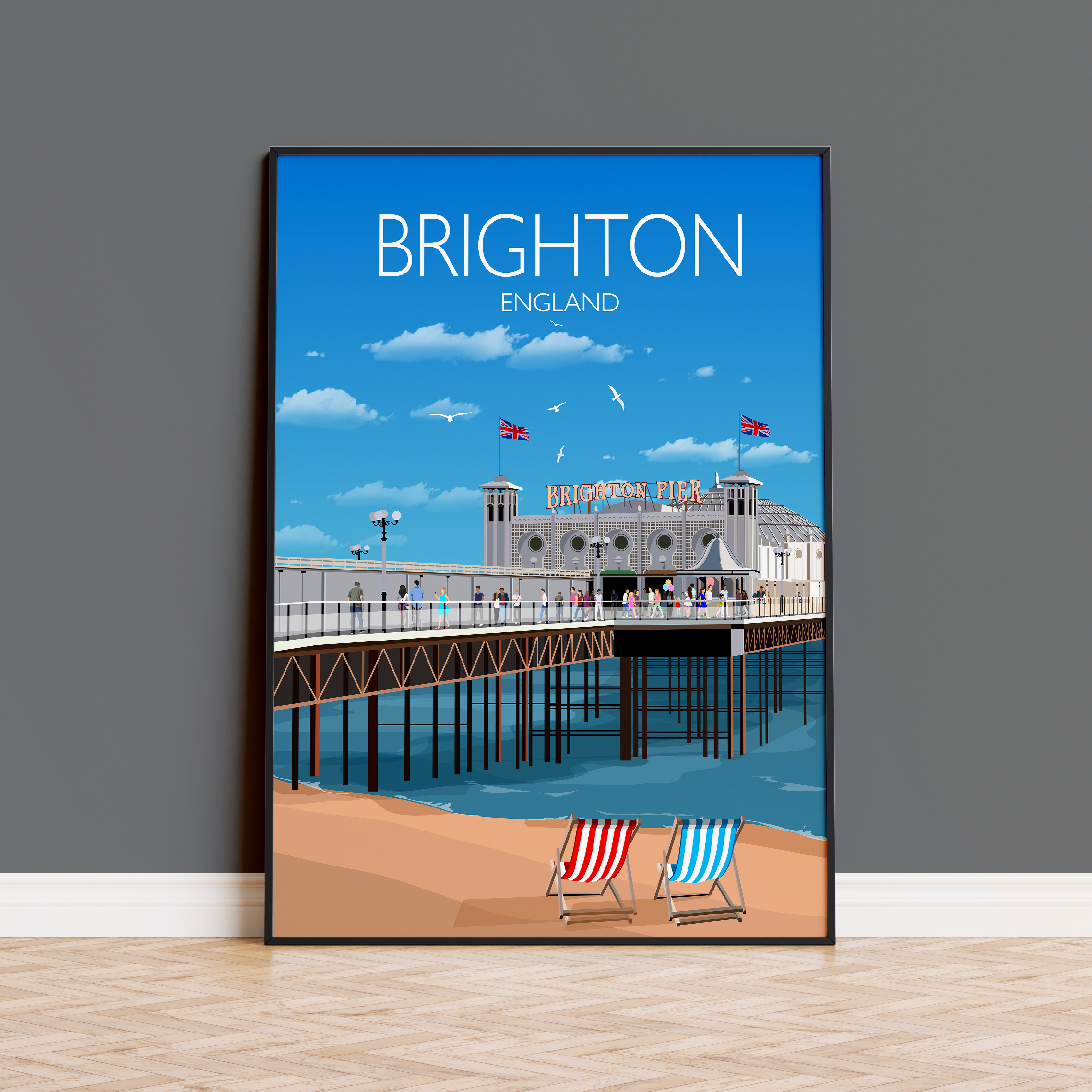 Brighton Travel Print, Brighton Poster, Brighton, England, UK Travel Poster, Brighton Pier NQ Media Designs
