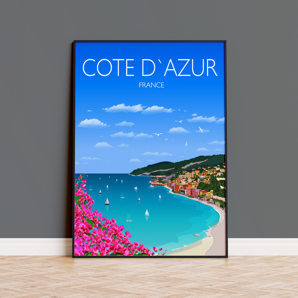 Cote D'Azur Travel Poster, Travel Print of Cote D'Azur, Cote D'Azur, France, French Riviera